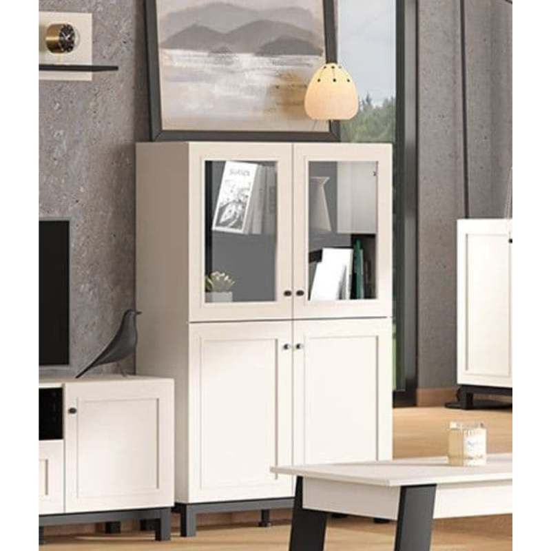 Langley Display Cabinet Cashmere Taupe Panelled Low Showcase - 3449