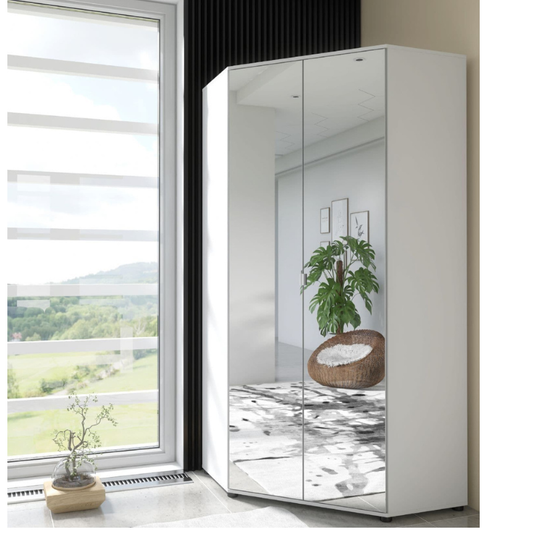 Letchmore Wardrobe Full Mirrored and White 2 Door Corner - 2292