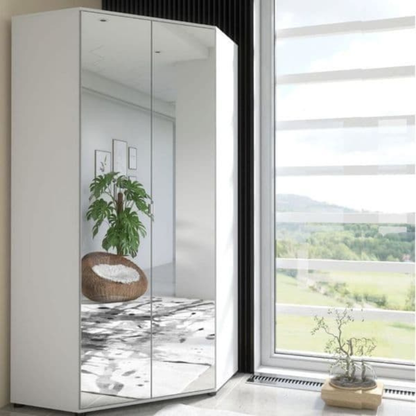 Letchmore Wardrobe Full Mirrored and White 2 Door Corner - 2292