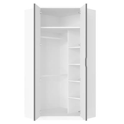 Letchmore Wardrobe Full Mirrored and White 2 Door Corner - 2292