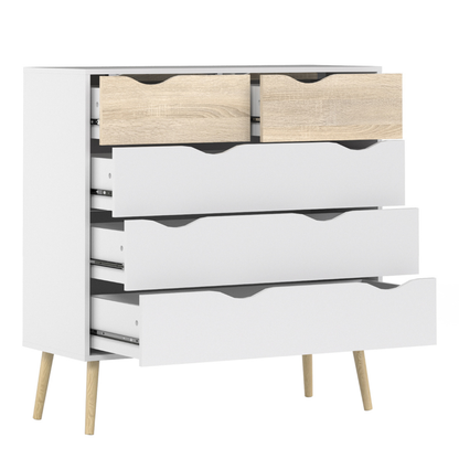Oslo Package - Bedside 1 Drawer + Chest of 5 Drawers (2+3) + Wardrobe 2 Doors 2 Drawers in White and Oak - 70449akp1