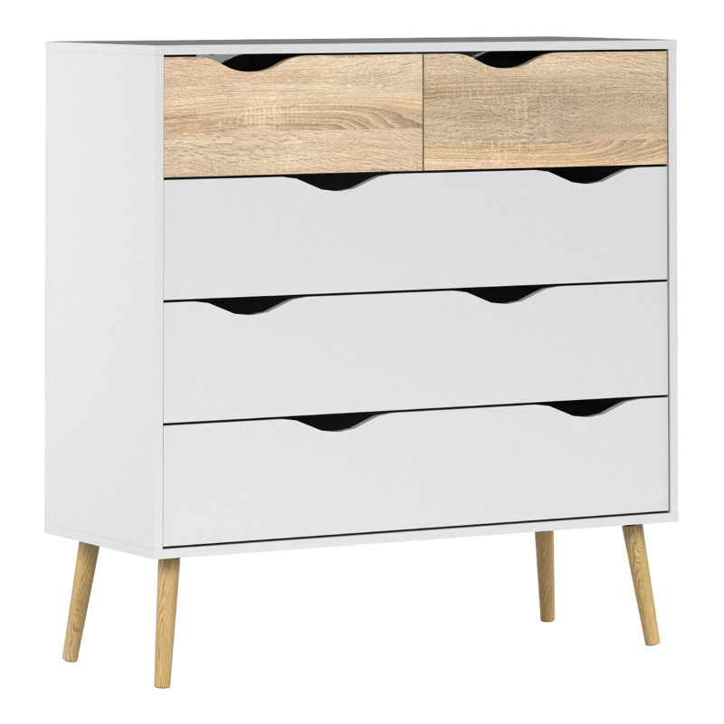 Oslo Package - Bedside 1 Drawer + Chest of 5 Drawers (2+3) + Wardrobe 2 Doors 2 Drawers in White and Oak - 70449akp1