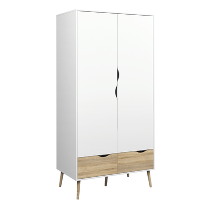 Oslo Package - Bedside 1 Drawer + Chest of 5 Drawers (2+3) + Wardrobe 2 Doors 2 Drawers in White and Oak - 70449akp1