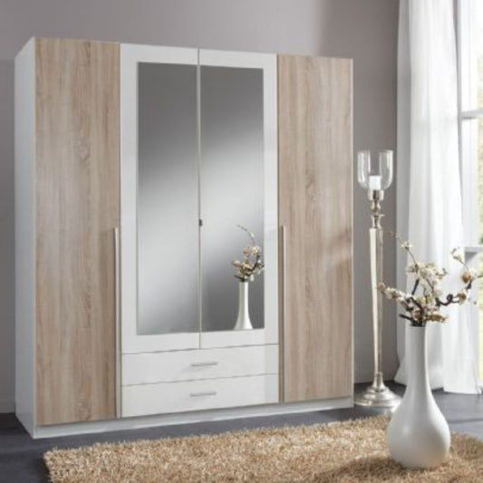 Oxnard Wardrobe White Oak Effect 4 Door 2 Draw - 2651