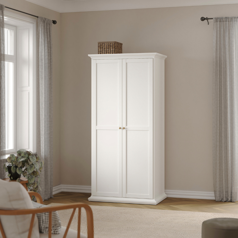 Paris Package - Bedside 2 Drawers + Chest of 4 Drawers + Wardrobe with 2 Doors White - 7014949p1