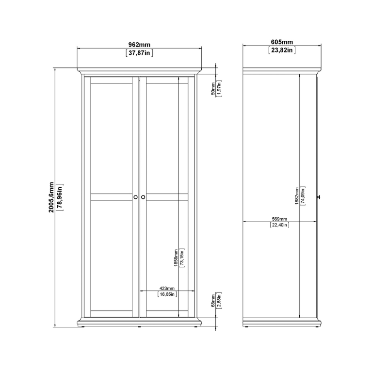 Paris Package - Bedside 2 Drawers + Chest of 4 Drawers + Wardrobe with 2 Doors White - 7014949p1