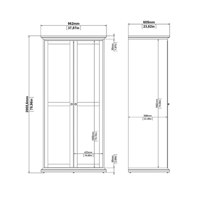 Paris Package - Bedside 2 Drawers + Chest of 4 Drawers + Wardrobe with 2 Doors White - 7014949p1