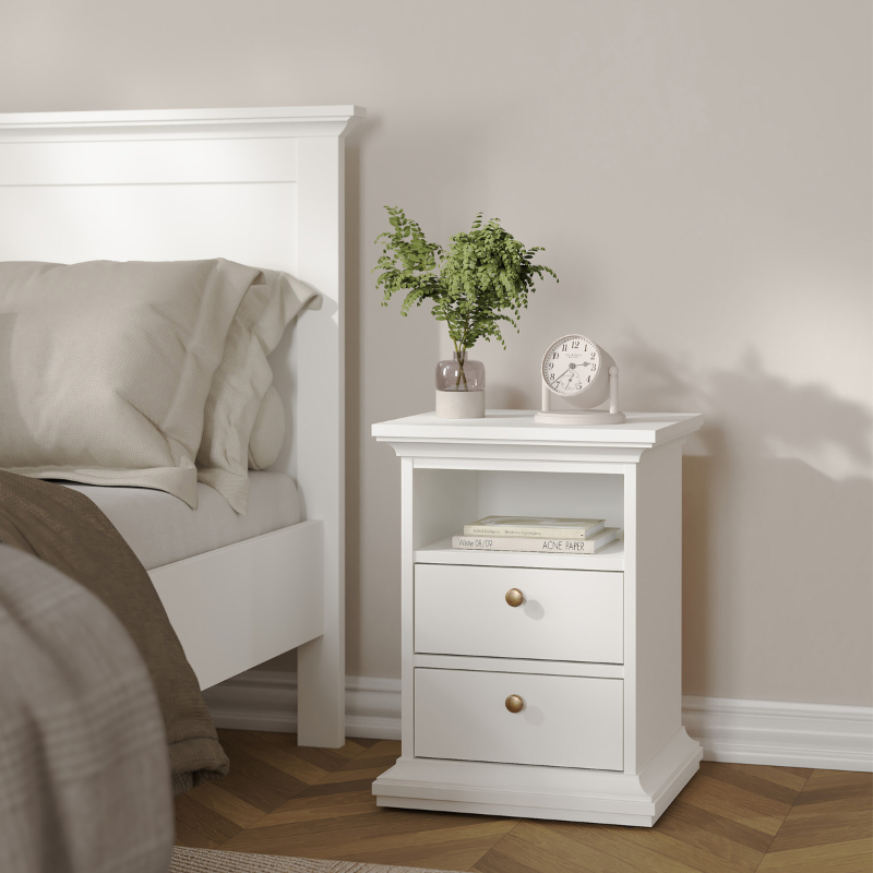 Paris Package - Bedside 2 Drawers + Chest of 4 Drawers + Wardrobe with 2 Doors White - 7014949p1