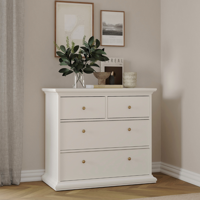 Paris Package - Bedside 2 Drawers + Chest of 4 Drawers + Wardrobe with 2 Doors White - 7014949p1