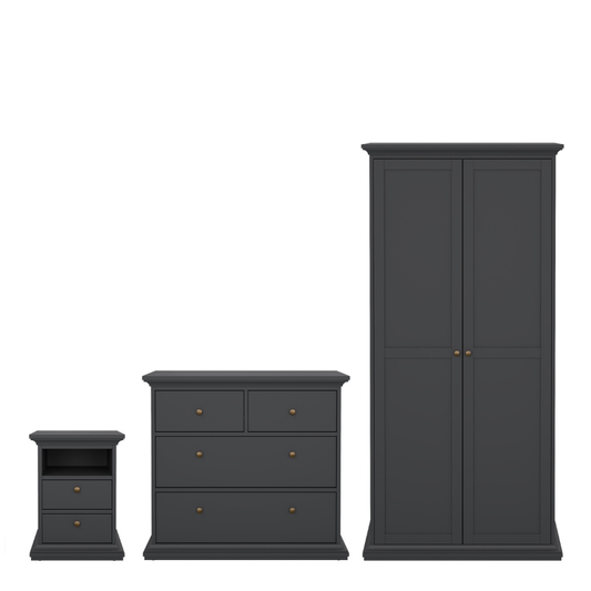 Paris Package - Bedside 2 Drawers in + Chest of 4 Drawers + Wardrobe with 2 Doors - 701igigp1