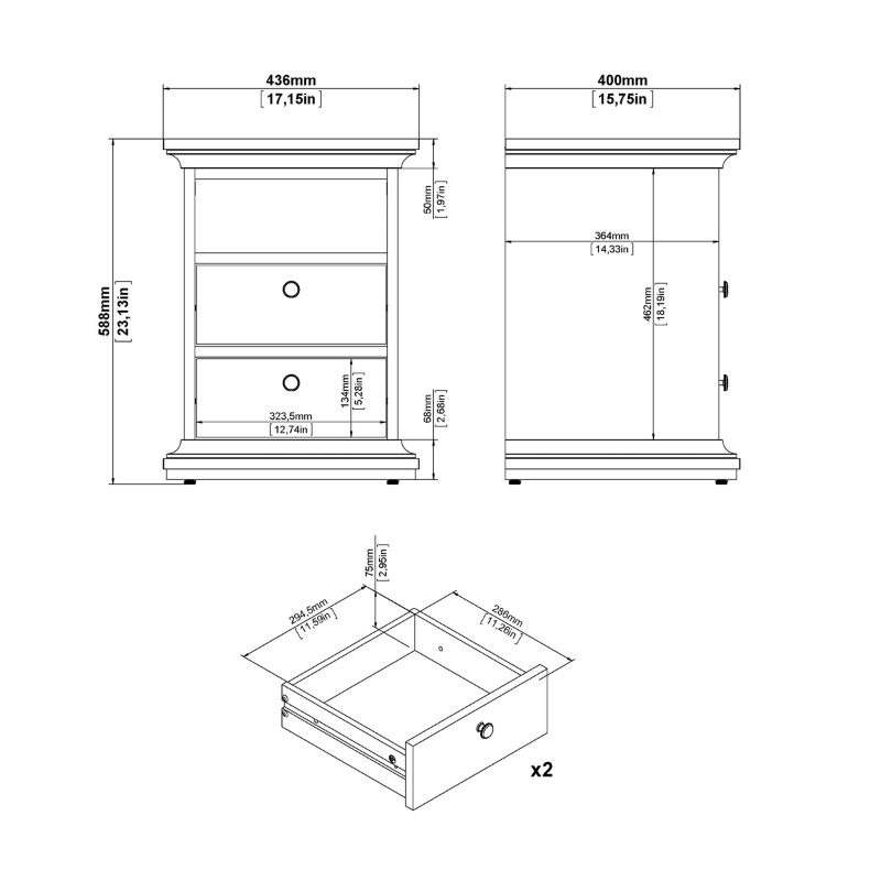 Paris Package - Bedside 2 Drawers in + Chest of 4 Drawers + Wardrobe with 2 Doors - 701igigp1