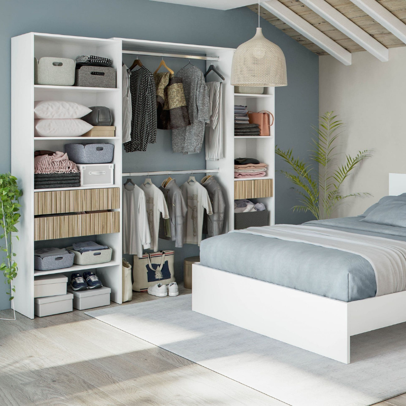 Radlet Wardrobe Natural Oak Effect and White Open Door - 3219