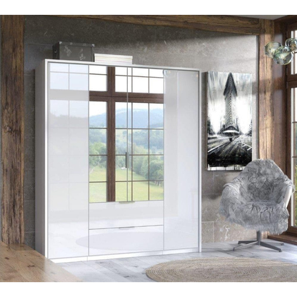 Raydon Wardrobe 4 Door 2 Drawer White High Gloss Mirrored - 3154