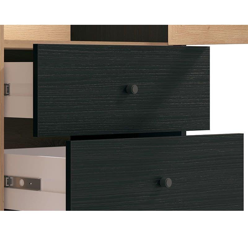 Russell Display Cabinet Slatted Artisan Oak Effect And Black 2 Door - 3436