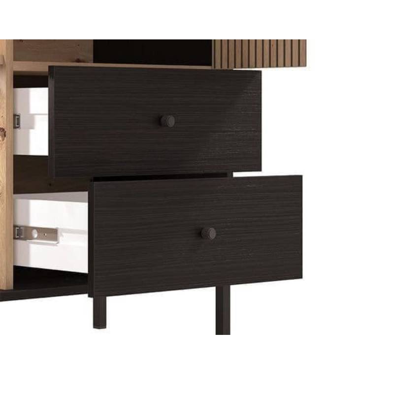 Russell Display Cabinet Slatted Artisan Oak Effect Black Low 3444