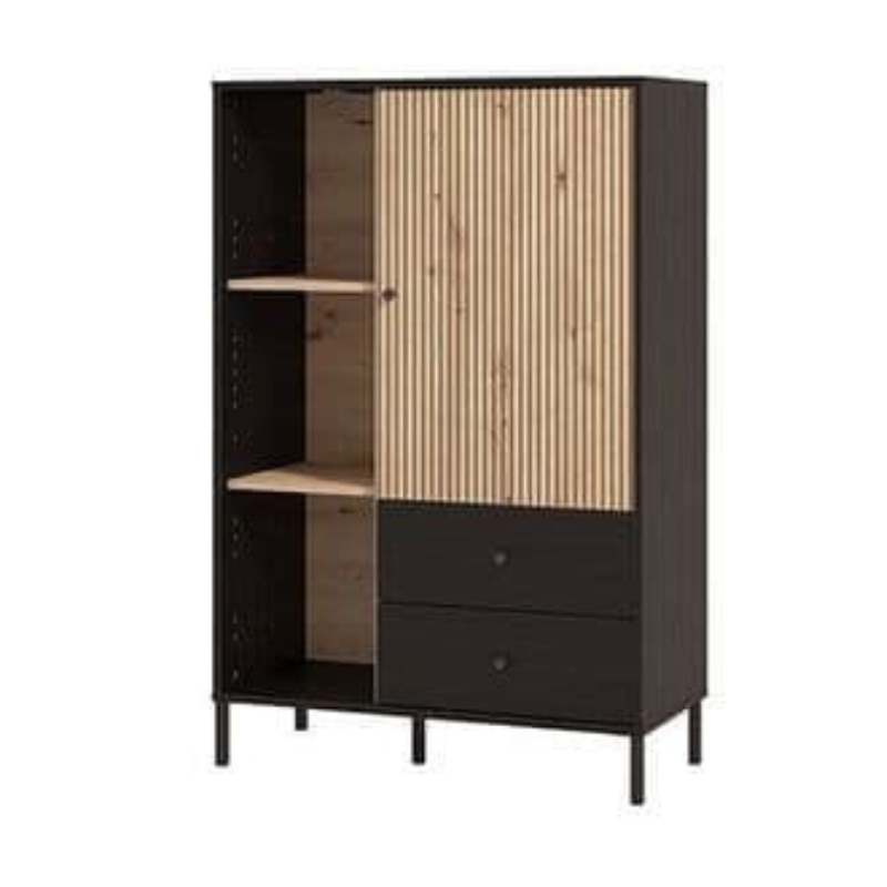 Russell Display Cabinet Slatted Artisan Oak Effect Black Low 3444