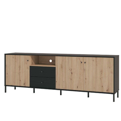 Russell TV Unit Slatted Artisan Oak Effect And Black - 3437
