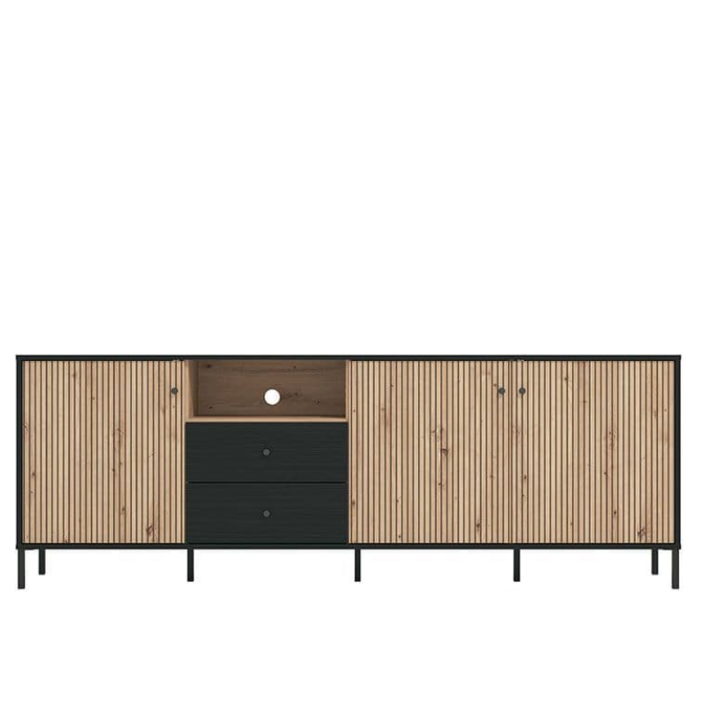 Russell TV Unit Slatted Artisan Oak Effect And Black - 3437