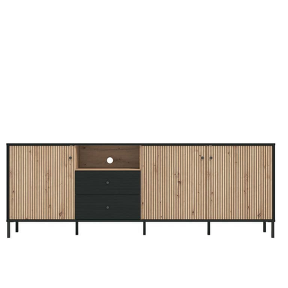 Russell TV Unit Slatted Artisan Oak Effect And Black - 3437