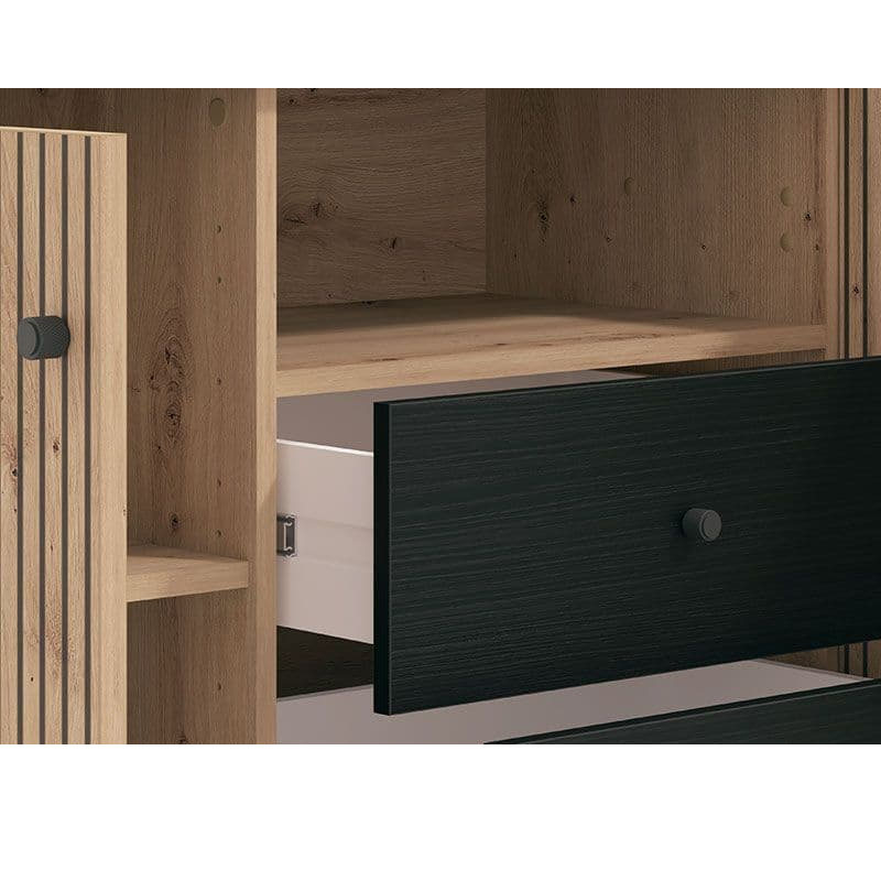 Russell TV Unit Slatted Artisan Oak Effect And Black - 3437