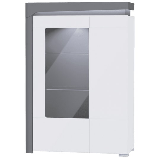 Weeden Cabinet Grey And White Gloss Low Wide Display with LED Lights - 3166