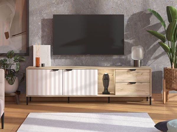 Texas TV Unit Cabinet Grey Oak Effect Cashmere Slatted - 3446